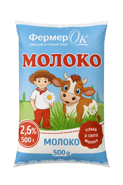 Молоко питне пастеризоване 2,6% жиру 500 г ТМ ФермерОк